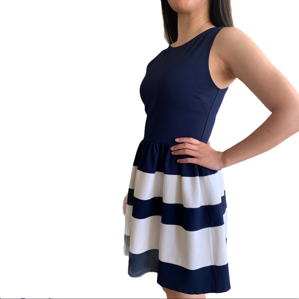 Navy and white fit and flare dress